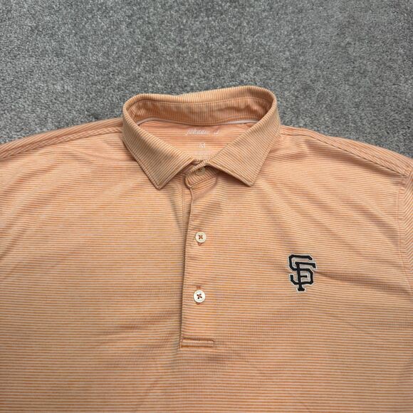 Johnnie-O SF San Francsico Giants MLB Polo Shirt Men Medium Orange White Striped - Picture 3 of 12